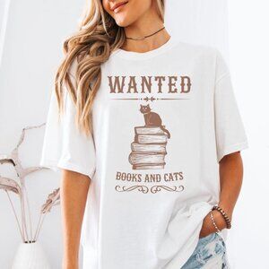 Wanted Books and Cats Unisex Oversized T Shirt